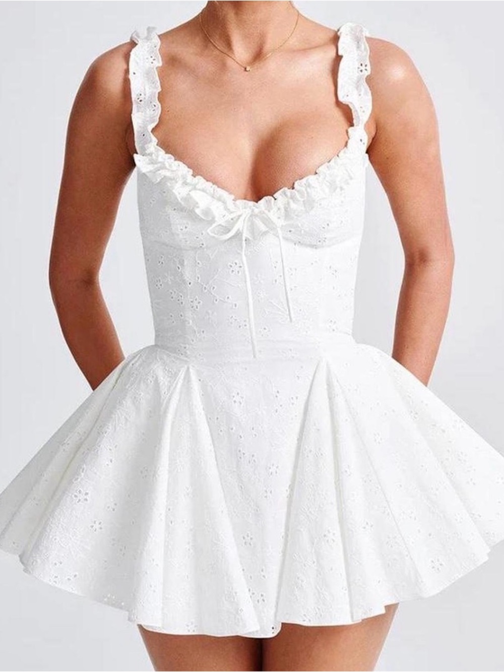 BABYBOO White Eyelet Ruffled Strap Mini Dress size S (please check last picture)